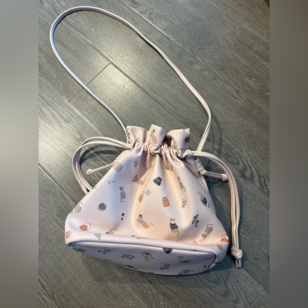 Ans Cat Pattern Pu Shoulder Bag - Pink
